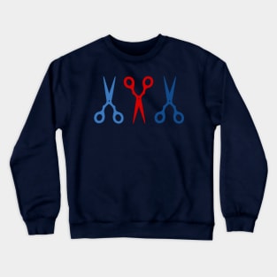 Barber Scissors in a Row - navy blue and red Crewneck Sweatshirt